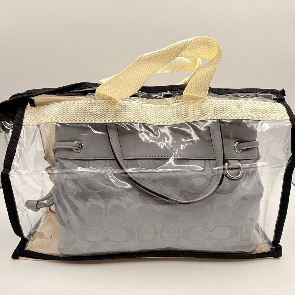 Coach Signature C Gray Leather Trim Satchel Purse Bag Shoulder Tote Handbag - Picture 8 of 15